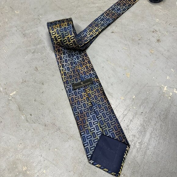 Ermenegildo Zegna Tie Colorful Geometric 100% Silk Woven Made in Italy 3.5" - Picture 4 of 7